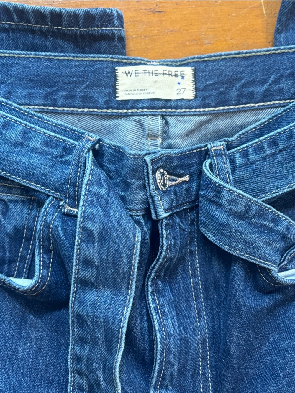 Free People East Bay Belted Cuffed Straight Wide Leg Jeans Concord Size 27 - Picture 4 of 7